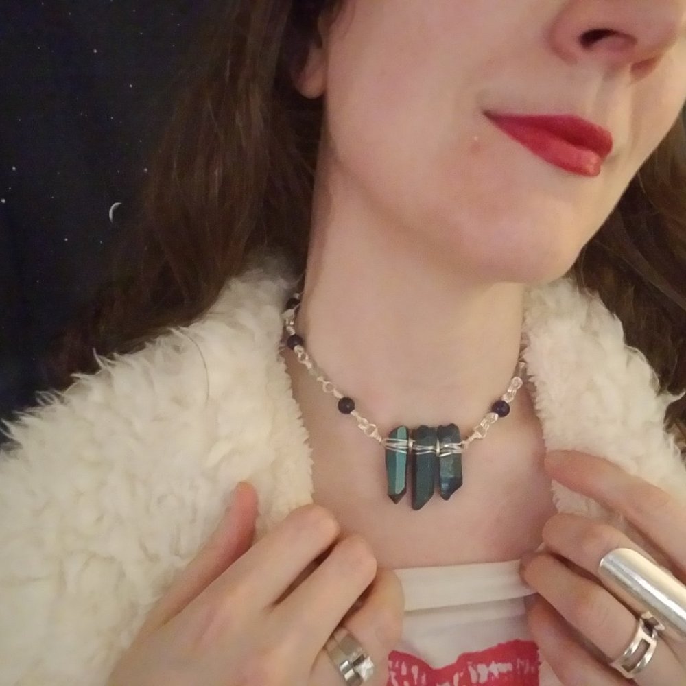 Metallic Cosmos Quartz Lapis Flourite Necklace - Picture 4 of 9